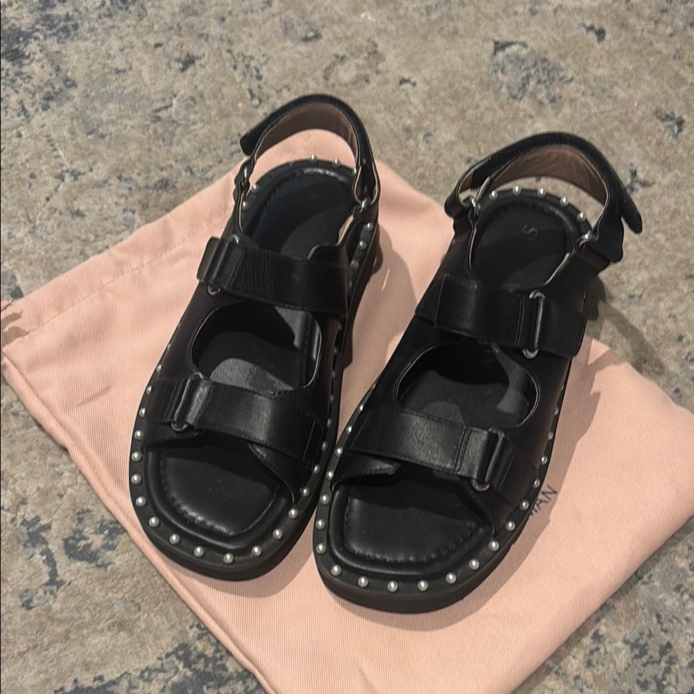Stuart Weitzman Black Sandals with Silver Studs - Picture 2 of 8